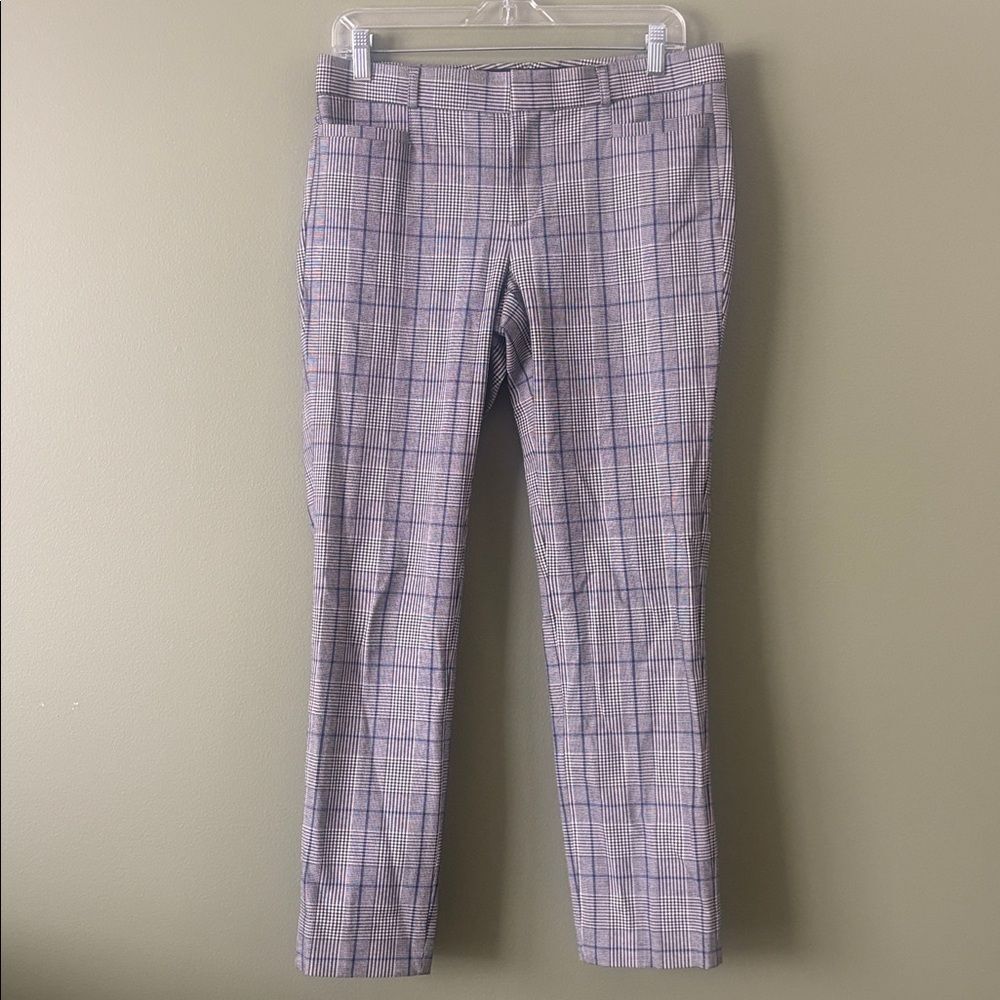 Banana Republic Sloan Grey Black White Navy Houndstooth Plaid Pants Sz 6 - Picture 4 of 8